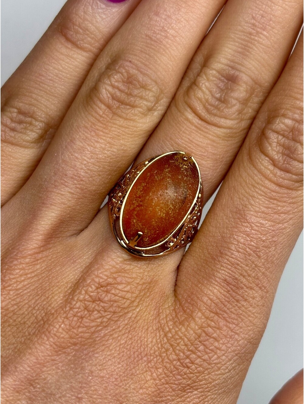 14k Rose Gold Amber Ring
